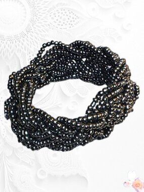 Elegant Black Beaded Stretch Bracelet Or Upper Bicep Cuff 369